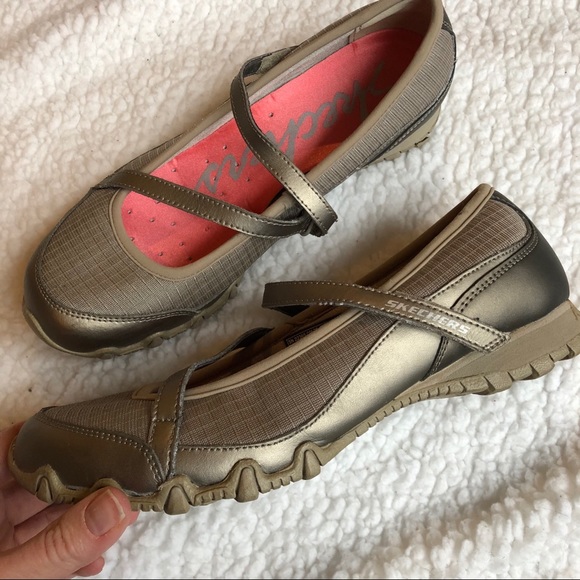 Skechers Shoes - Sketchers Gold Sneakers Mary Jane Slip On Shoes 8